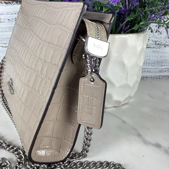 Coach Beige Croc Embossed Crossbody Bag - Picture 4 of 10
